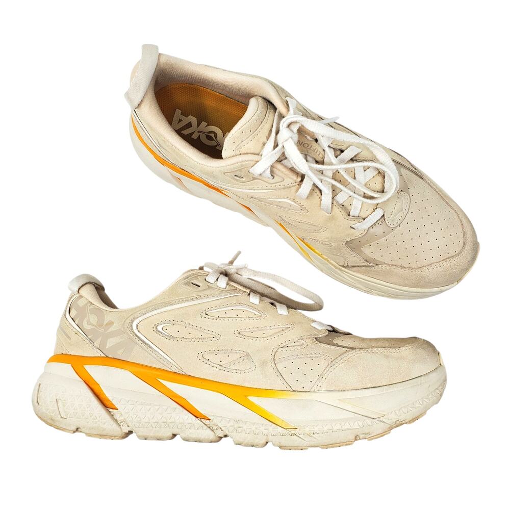 HOKA One One Clifton L Suede Sneakers Hiking Shoes Short Bread Size 11 W / 10 M
